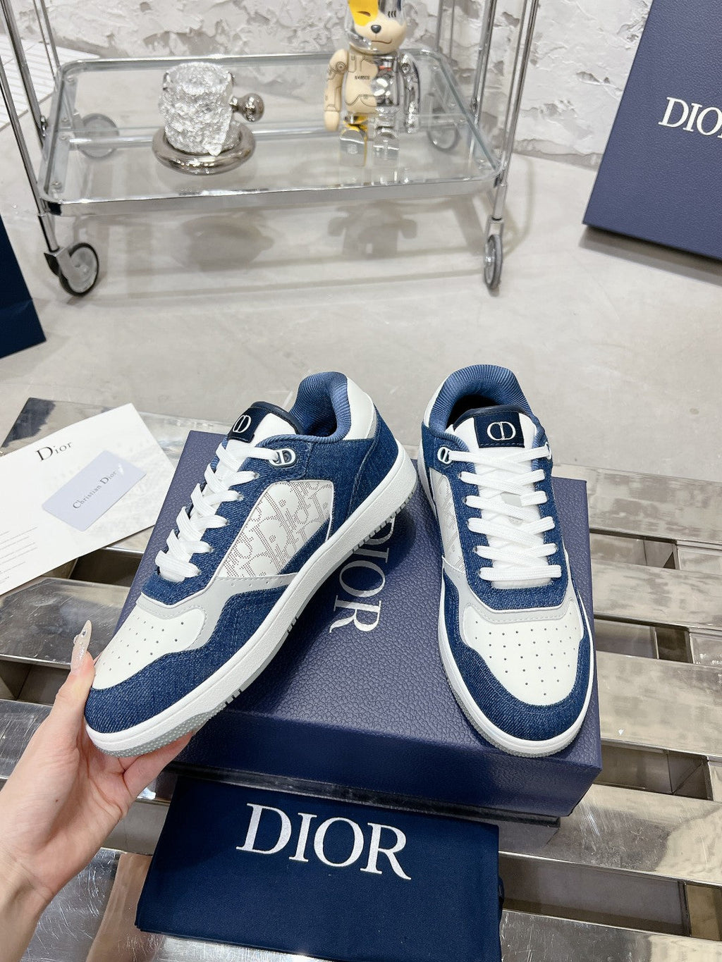 CD B27 Sneaker 30mm In Dark Blue Mix White Denim Fabric 100625