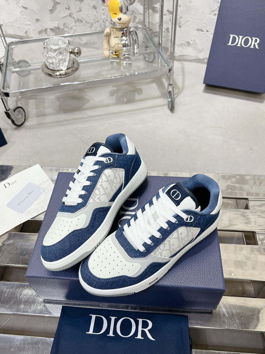 CD B27 Sneaker 30mm In Dark Blue Mix White Denim Fabric 100625