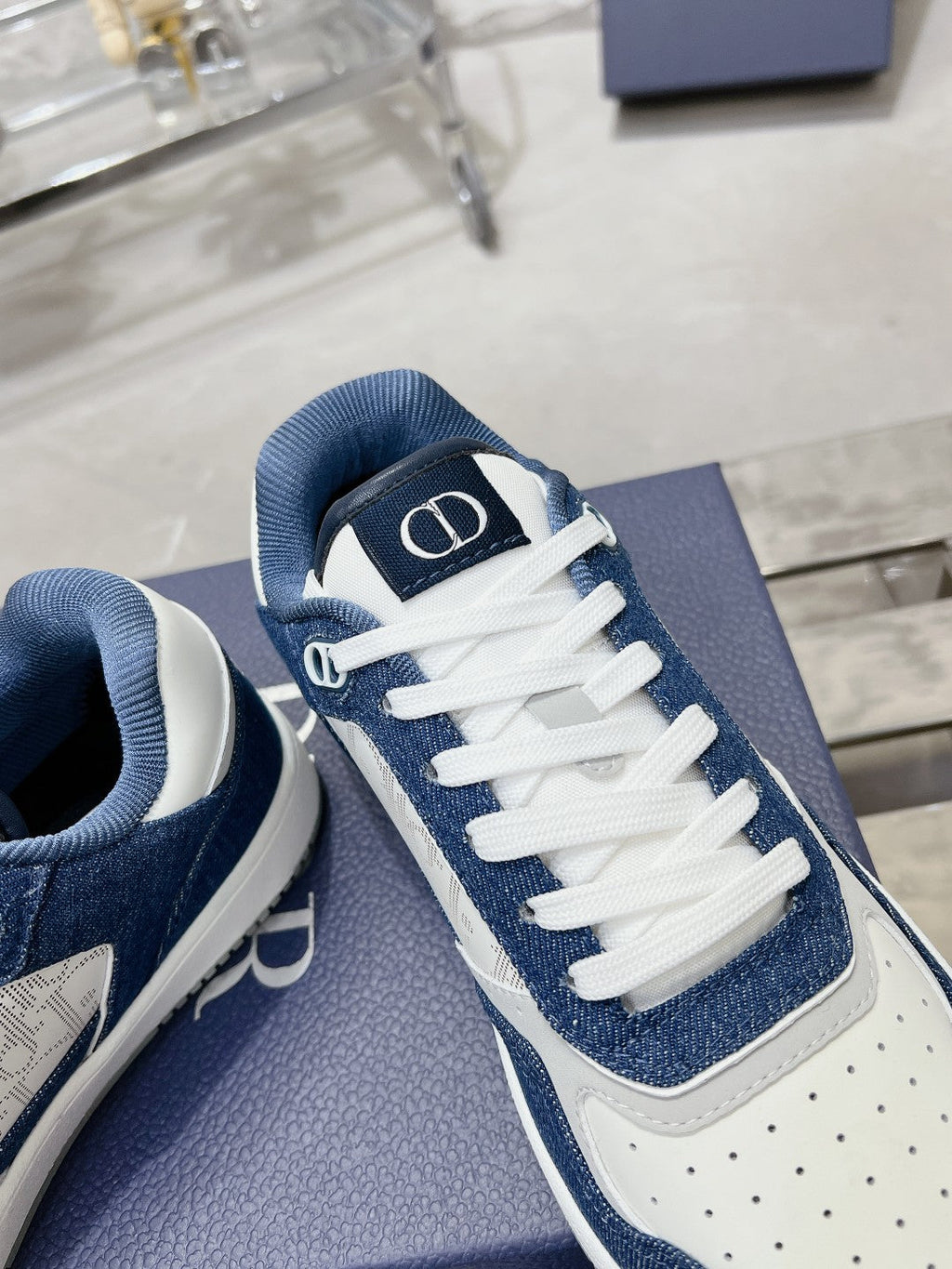 CD B27 Sneaker 30mm In Dark Blue Mix White Denim Fabric 100625
