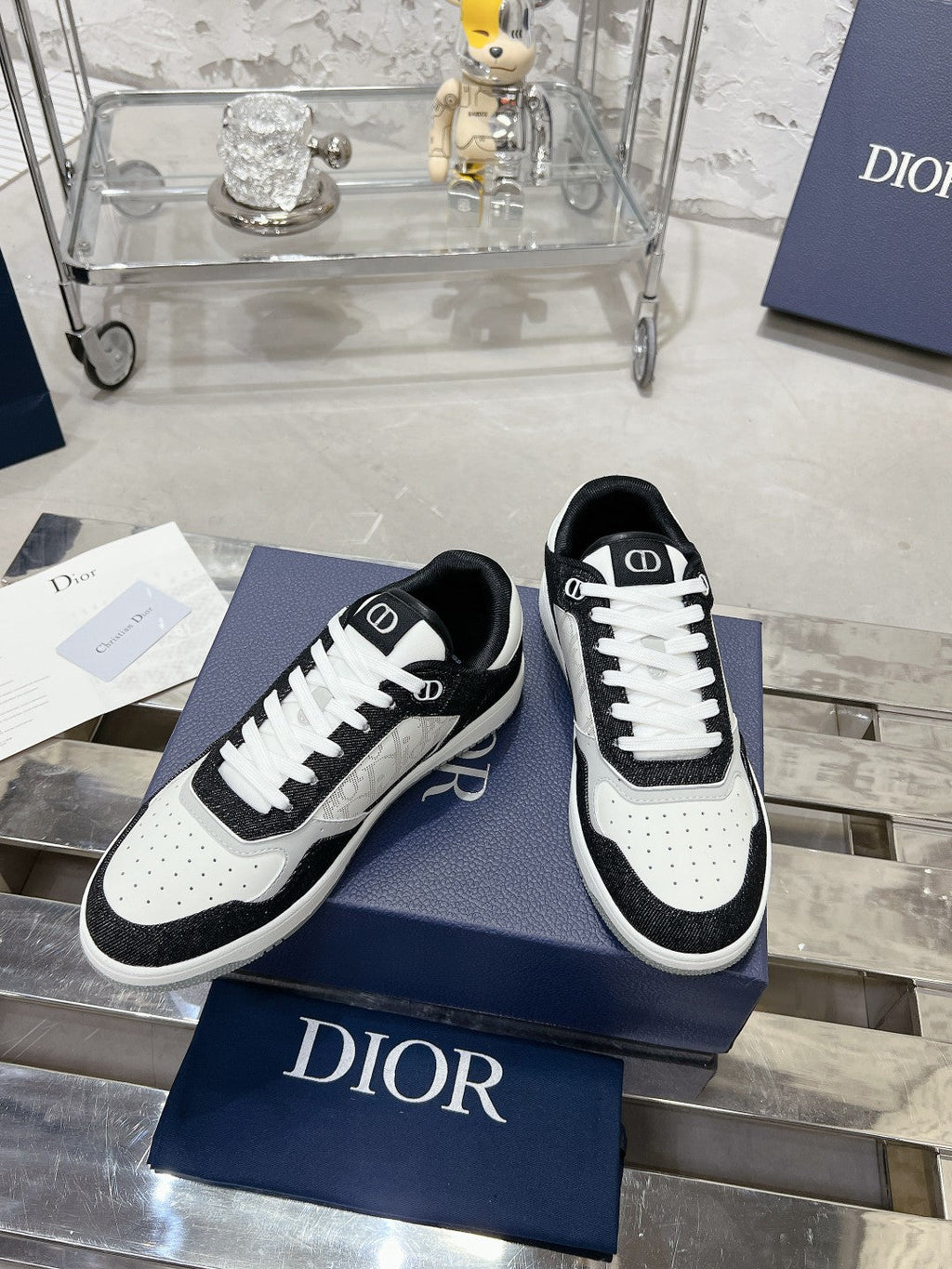 CD B27 Sneaker 30mm In Black Mix White Denim Fabric 100627