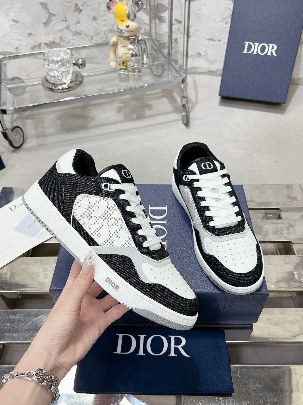 CD B27 Sneaker 30mm In Black Mix White Denim Fabric 100627