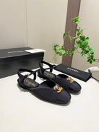 CC 25P Colorful Double Buckle Mary Jane Sandals Black Frabic 466988