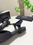 CC 25P Colorful Double Buckle Mary Jane Sandals Black Frabic 466988