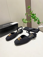 CC 25P Colorful Double Buckle Mary Jane Sandals Black Frabic 466988