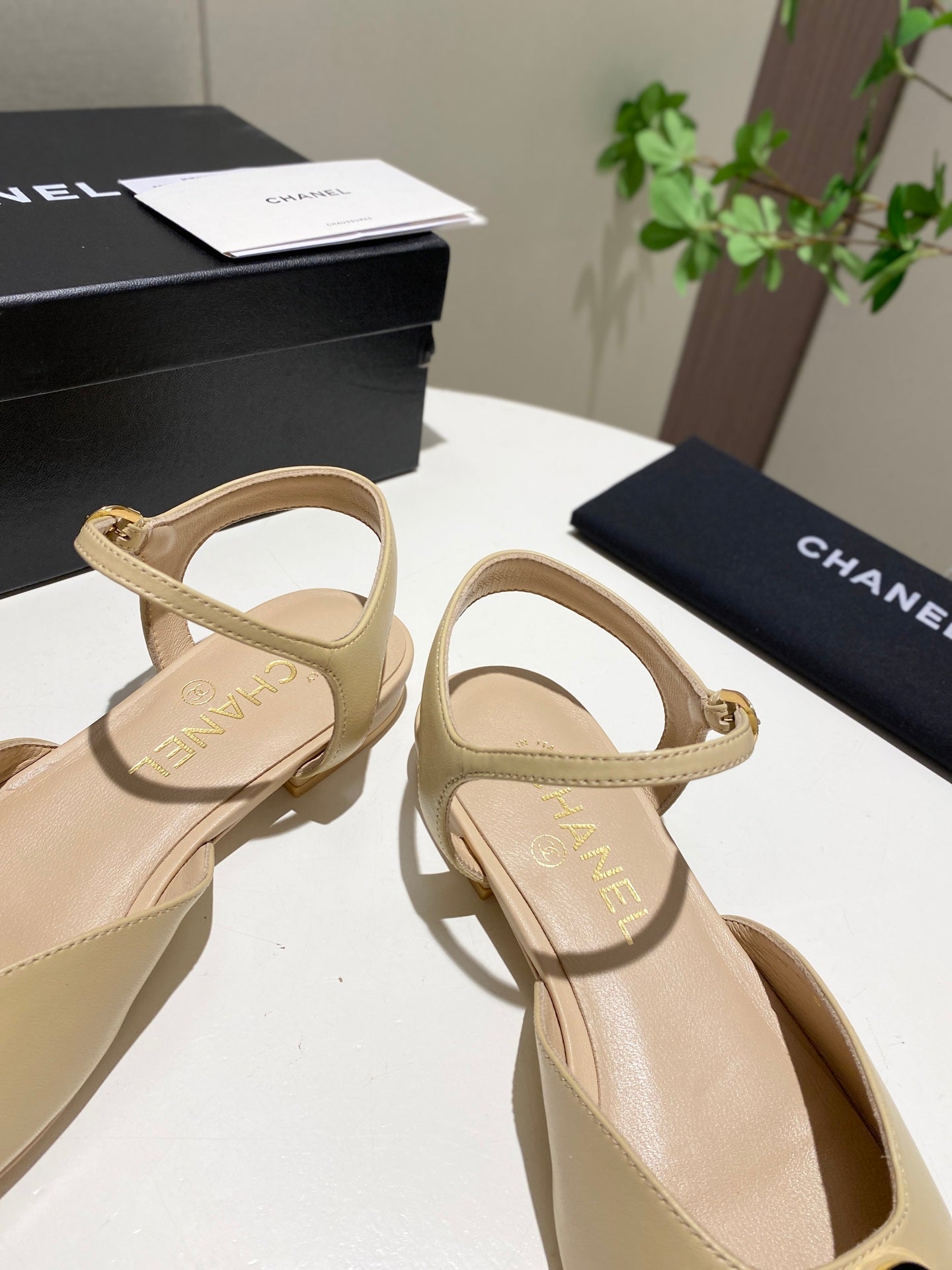 CC 25P Double-Buckle Mary Jane Sandals Black Beige Sheepskin 466990