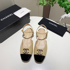 CC 25P Double-Buckle Mary Jane Sandals Black Beige Sheepskin 466990