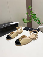 CC 25P Double-Buckle Mary Jane Sandals Black Beige Sheepskin 466990