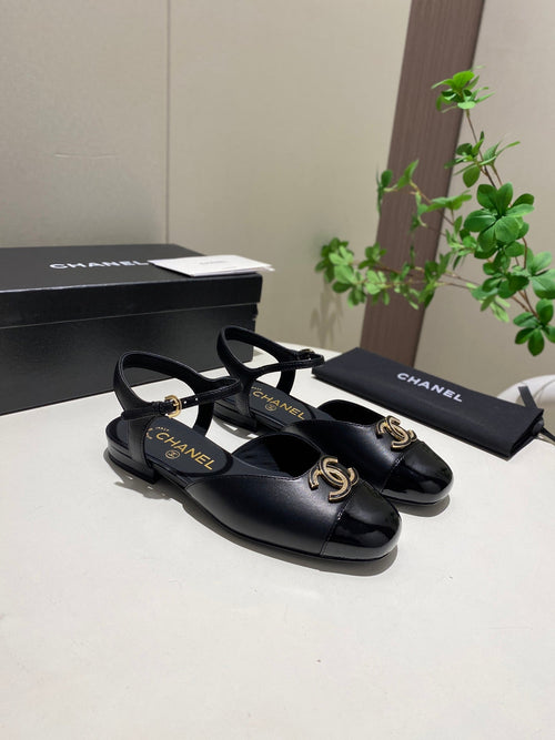 CC 25P Double-Buckle Mary Jane Sandals Black Sheepskin 466991