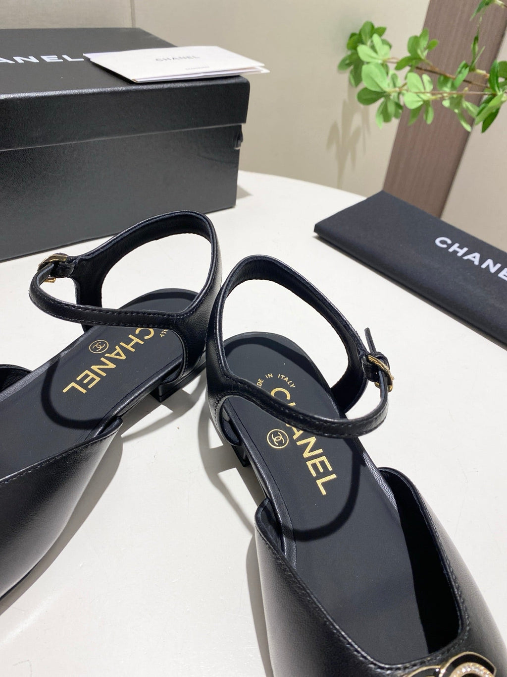 CC 25P Double-Buckle Mary Jane Sandals Black Sheepskin 466991
