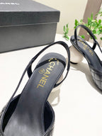 CC 26P Slingback Pearl-Shaped Heel 7cm Black Quited Leather 767268