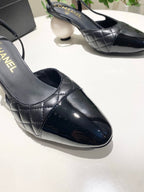 CC 26P Slingback Pearl-Shaped Heel 7cm Black Quited Leather 767268