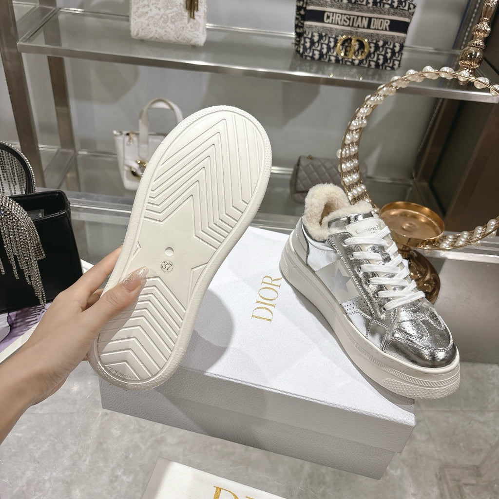 CD Dior Star Platform Sneaker In Glossy Silver Cowhide 996418