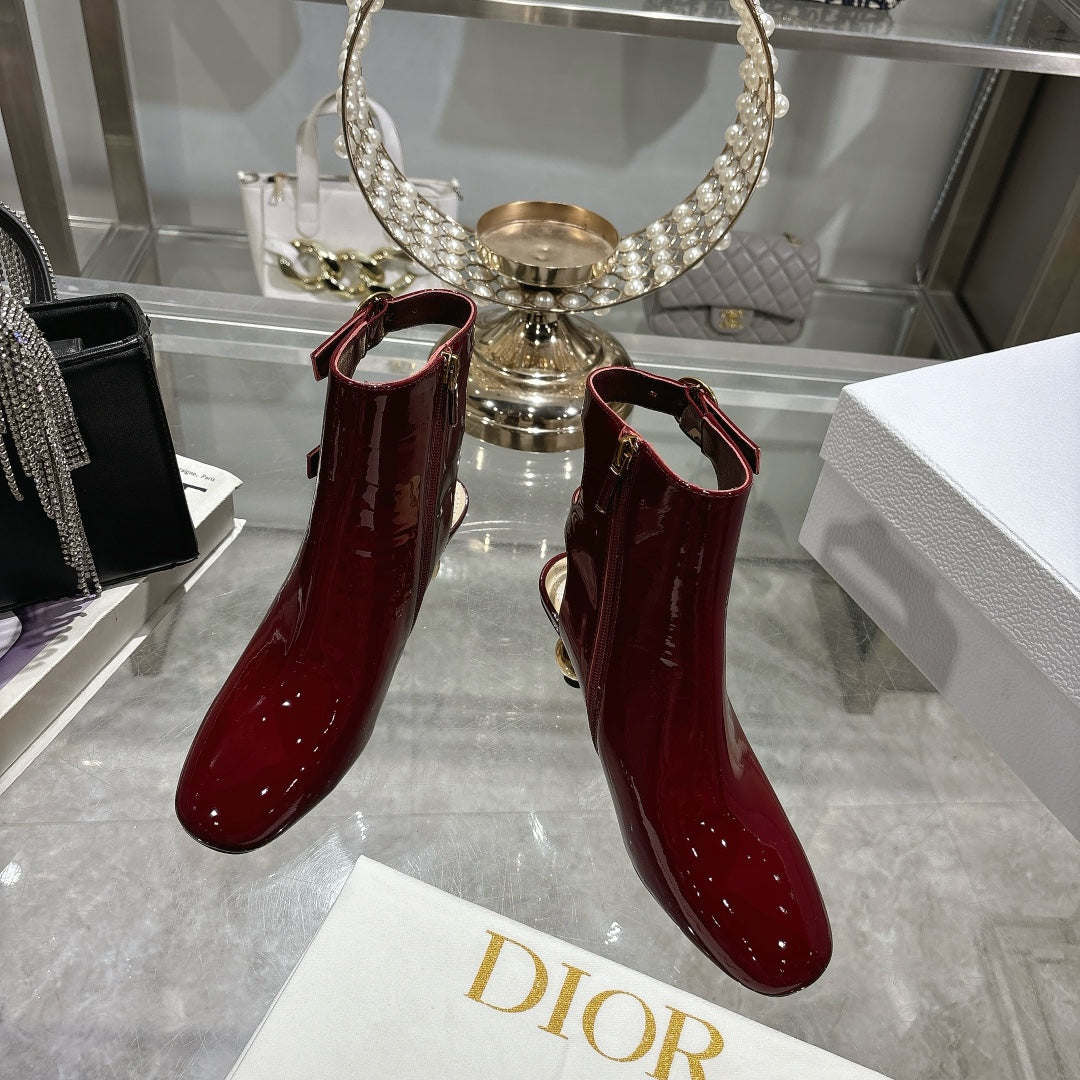 D-Idole Heeled Ankle Boot In Red Glossy Lambskin 996442