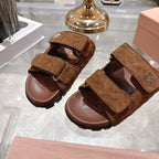 Miu Comfort Sandals Coffee Quilted Suede 751304