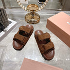 Miu Comfort Sandals Coffee Quilted Suede 751304