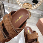 Miu Comfort Sandals Coffee Quilted Suede 751304