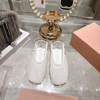 Miu Ballerinas White Black Technical Mesh Leather 751306