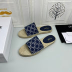 NEW FLAT FISHERMAN SLIPPERS NAVY BLUE COTTON CANVAS