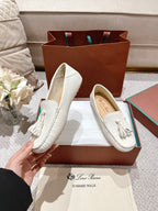 LP Dot sole walk mocassinown White Wrinkled Cowhide 215008
