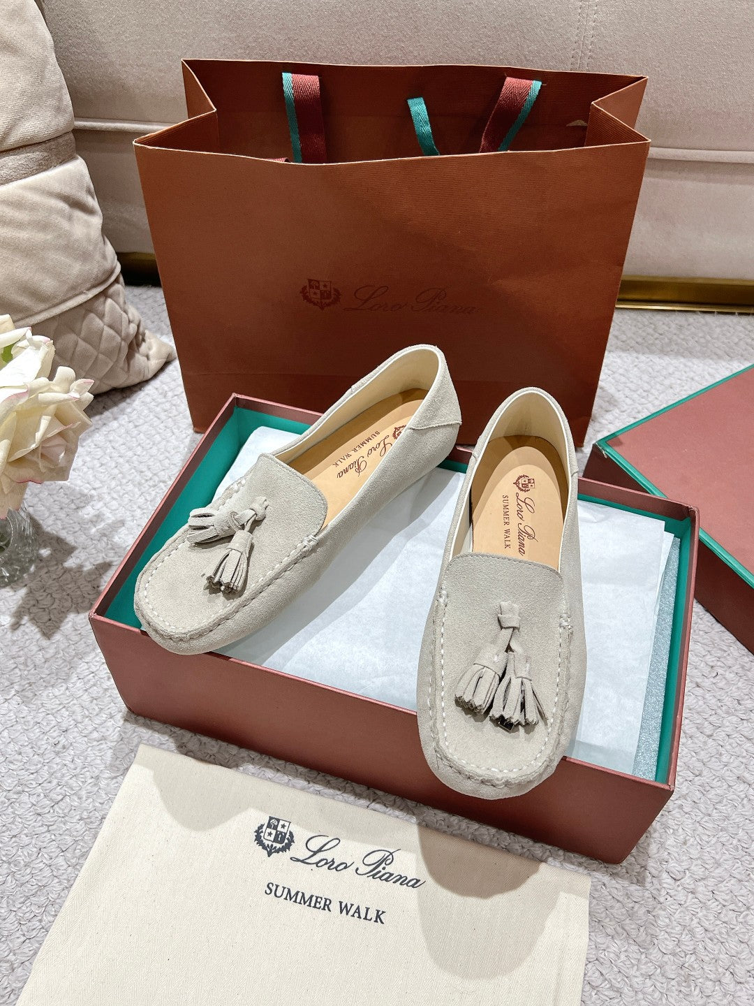 LP Dot sole walk mocassinown Abalone Grey Suede 215004