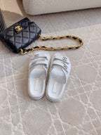 dad sandal mule white lambskin silver buckle