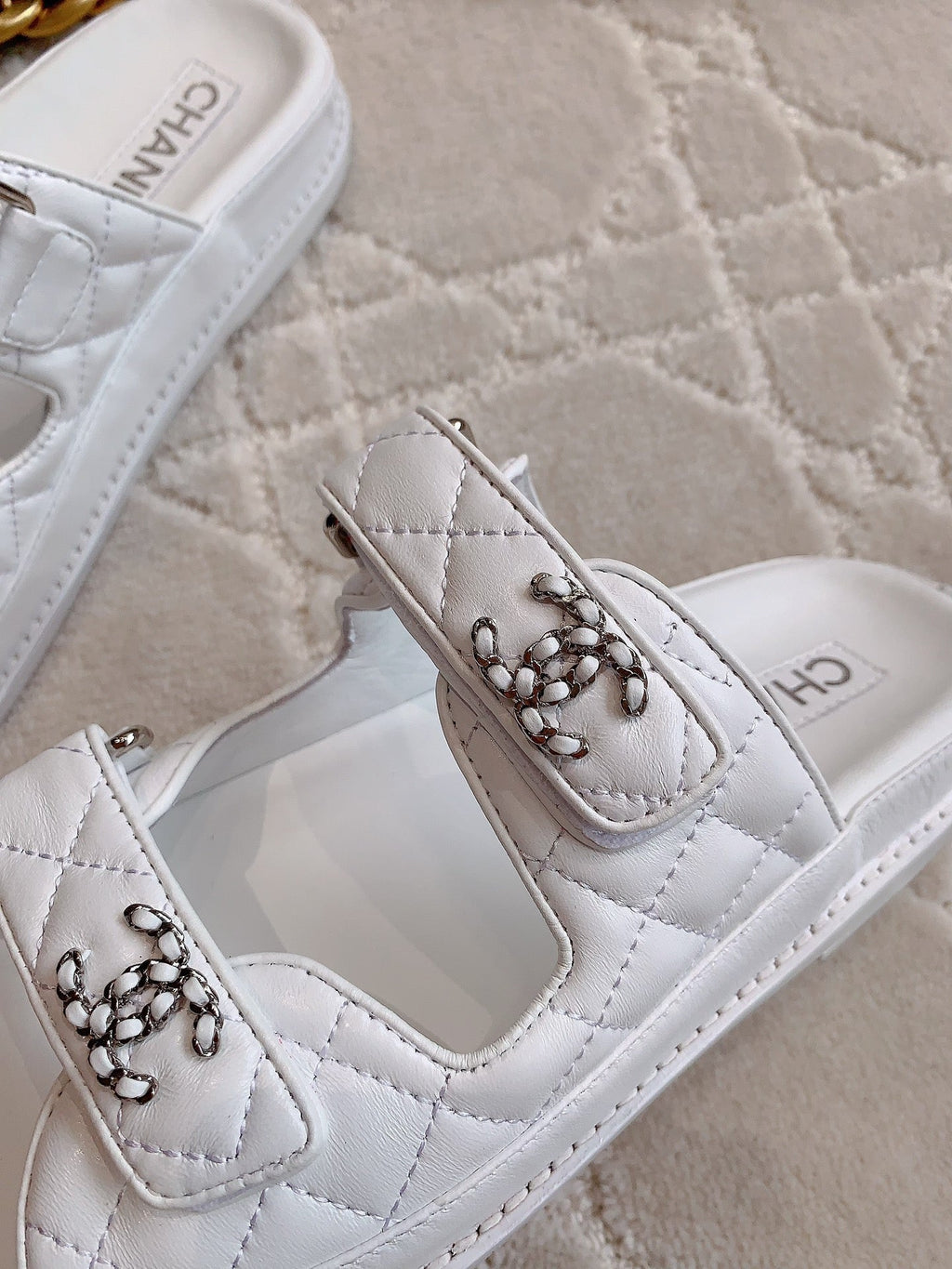 dad sandal mule white lambskin silver buckle