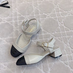 slingbacks cream calfskin black grosgrain