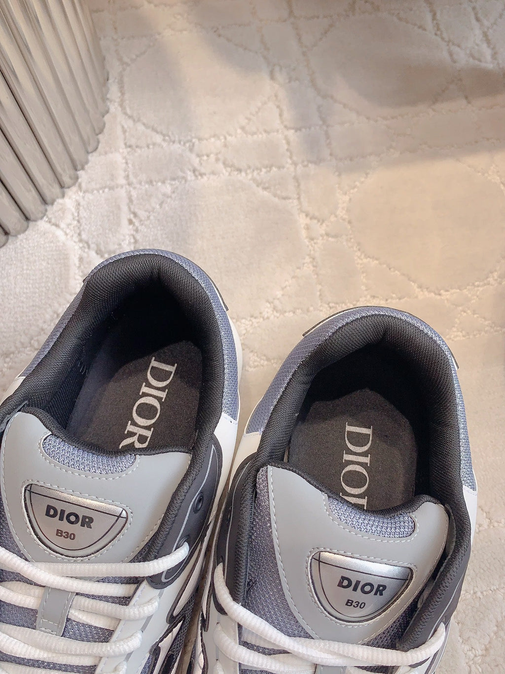 CD B30 Sneaker Cement Grey Mix Black Ivory White Polyester Mesh Fabric And Calfskin