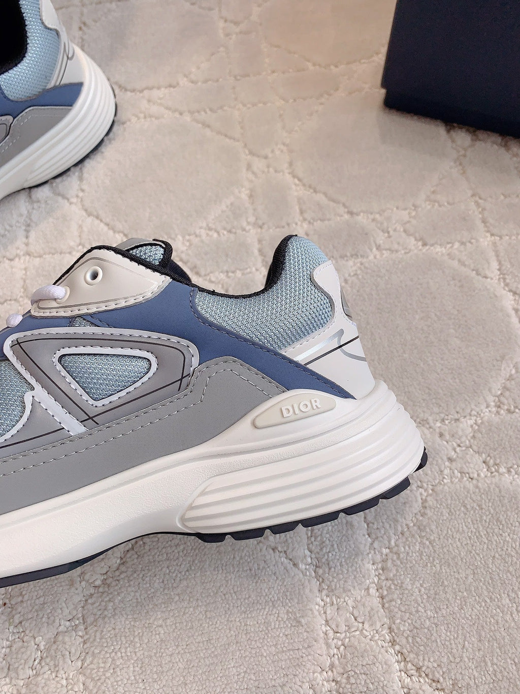CD B30 Sneaker Dark Blue Grey Mix Light Blue White Polyester Mesh Fabric And Calfskin