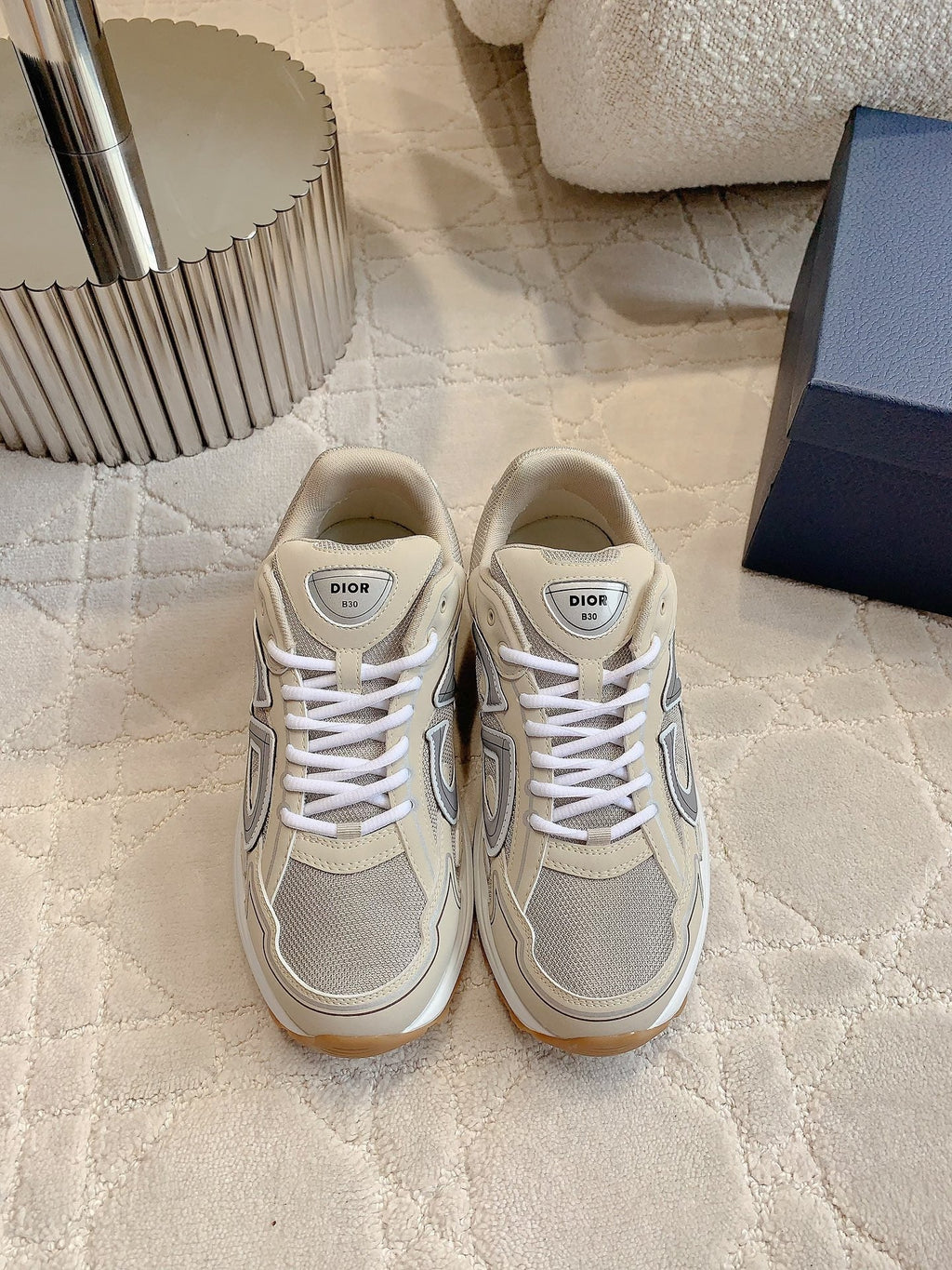 CD B30 Sneaker Grey Beige Mix Brown Polyester Mesh Fabric And Calfskin