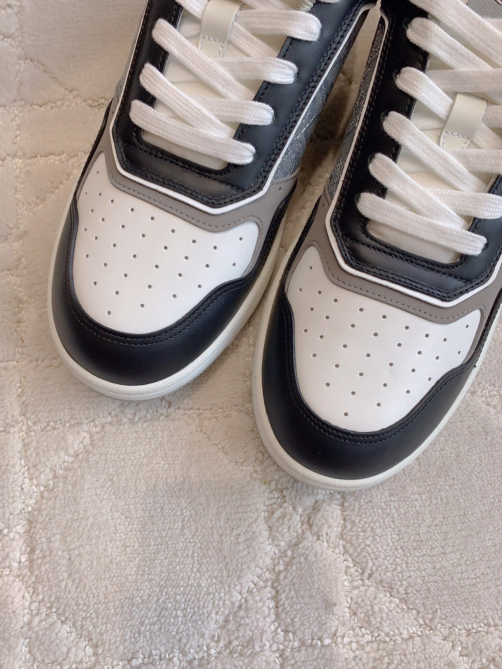 CD B27 Low-Top Sneaker Black Grey Mix White Calfskin And Oblique Jacquard Fabric