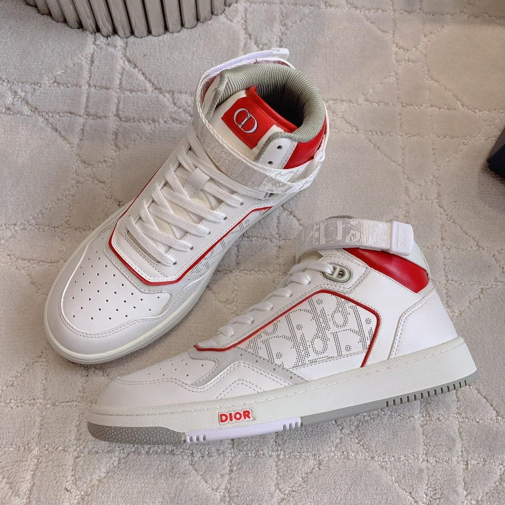 CD B27 High-Top Sneaker White Red Print Calfskin