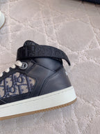 CD B27 High-Top Sneaker Black Charcoal Blue Print Calfskin And Oblique Jacquard Fabric