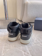CD B27 High-Top Sneaker Black Charcoal Blue Print Calfskin And Oblique Jacquard Fabric