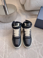 CD B27 High-Top Sneaker Black Charcoal Blue Print Calfskin And Oblique Jacquard Fabric