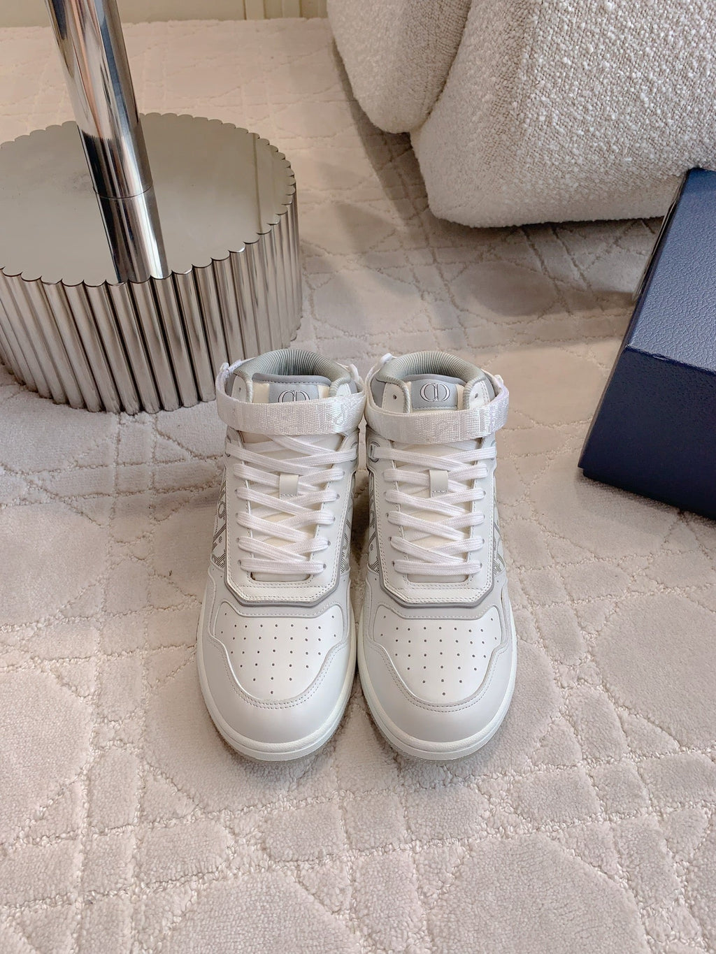 CD B27 High-Top Sneaker White Print Calfskin