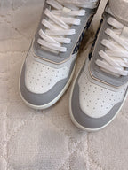CD B27 High-Top Sneaker White Grey Print Calfskin And Oblique Jacquard Fabric