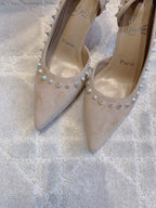 CL Irishell 85 Studded d'Orsay Pumps Cream Suede 177131