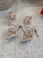 RC Flower Sandals Pink Nude Sheepskin Rhinestones 328466
