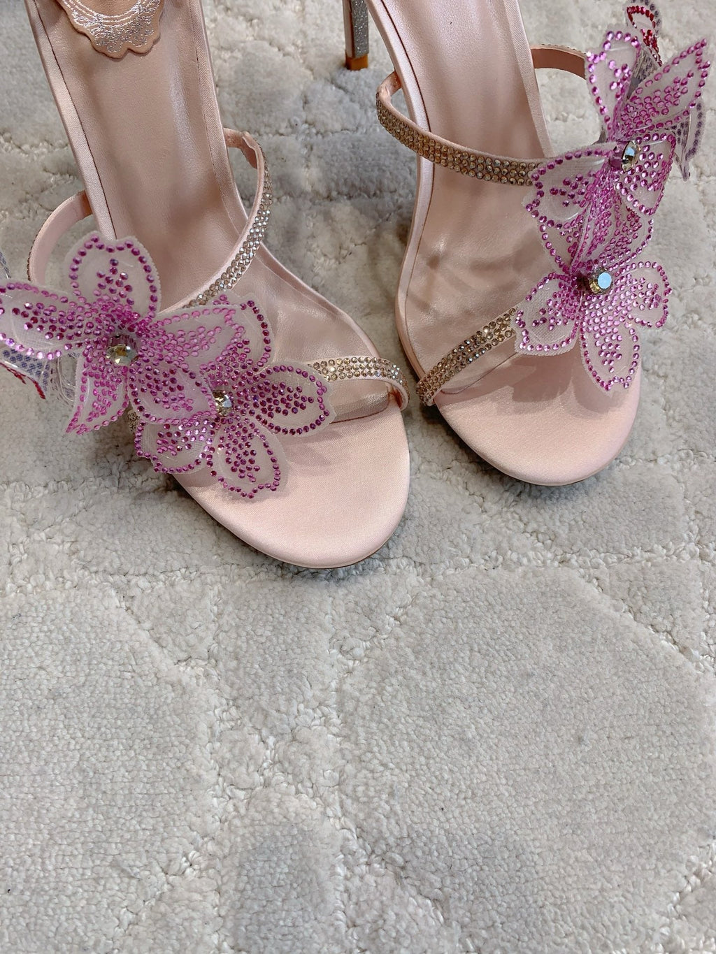 RC Flower Sandals Pink Sheepskin Rhinestones 328465