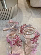 RC Flower Sandals Pink Sheepskin Rhinestones 328465