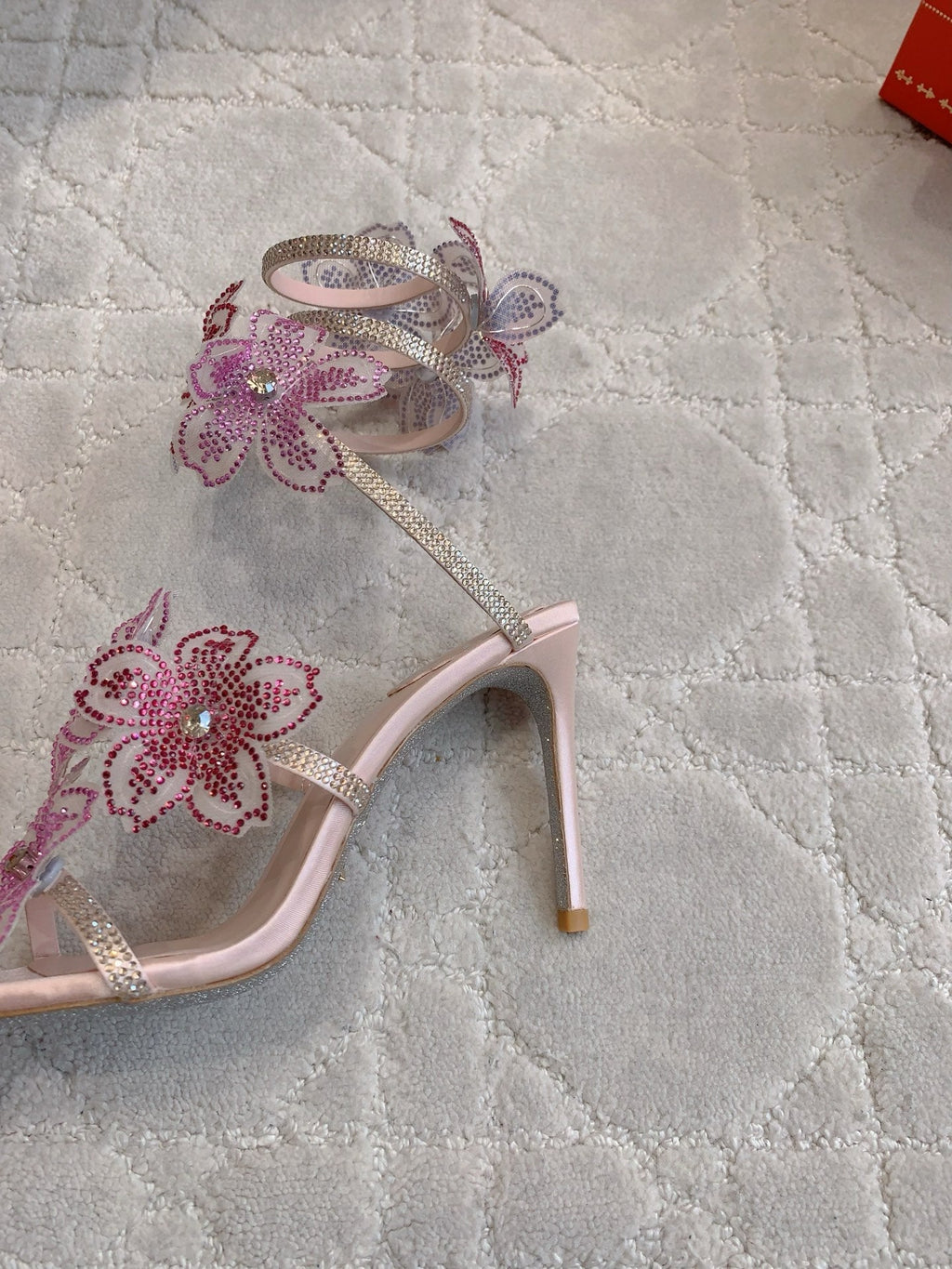 RC Flower Sandals Pink Sheepskin Rhinestones 328465