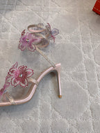 RC Flower Sandals Pink Sheepskin Rhinestones 328465