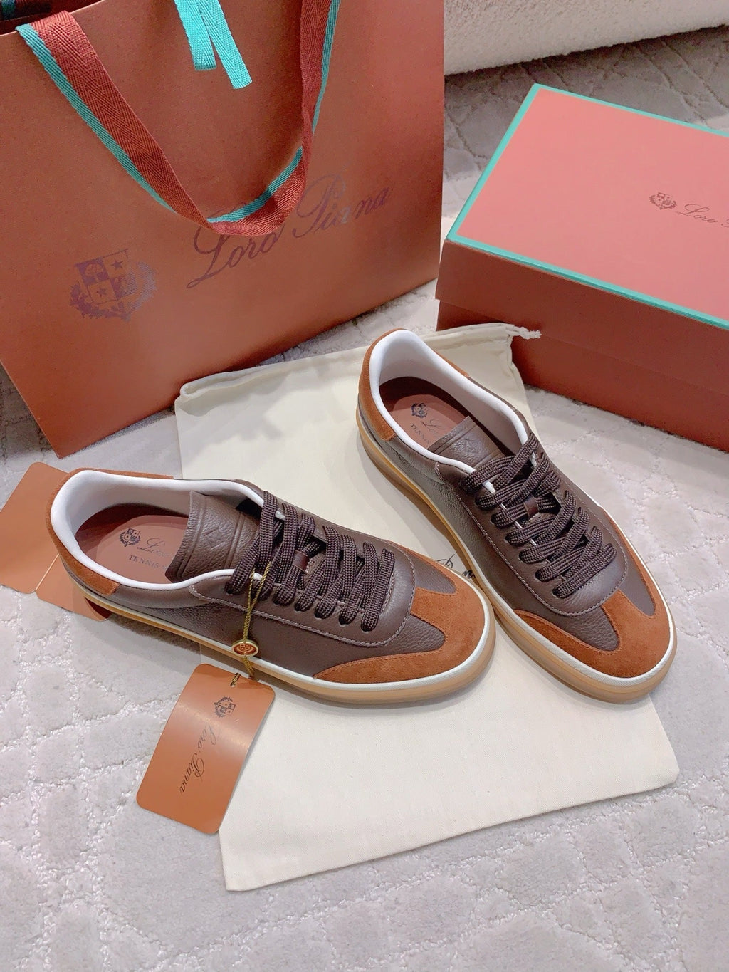 LP sneaker unisex style dark brown sheepskin mix suede 382663
