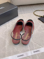 CC Cap Toe Slingback Black Red Lambskin 404283
