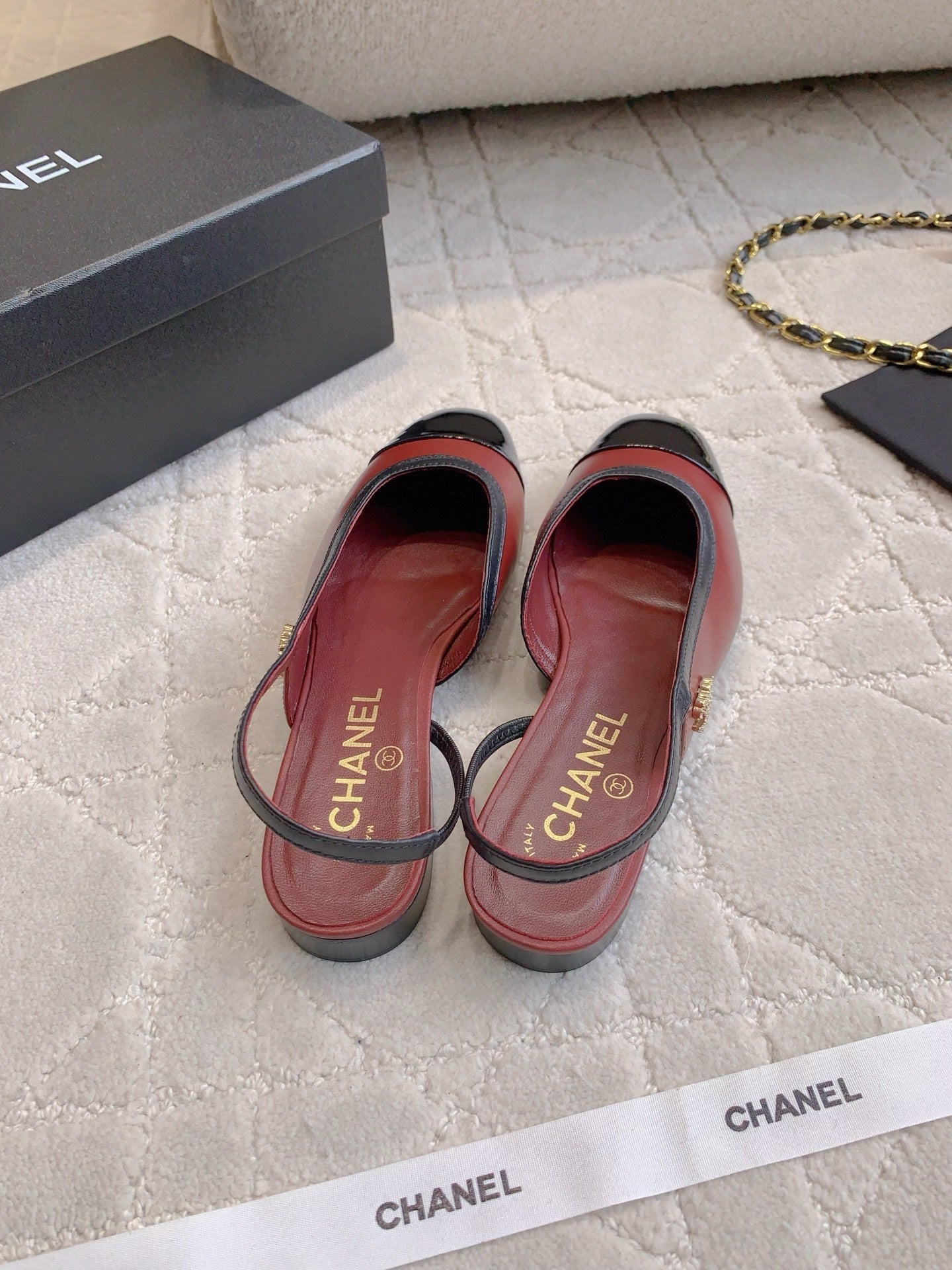 CC Cap Toe Slingback Black Red Lambskin 404283