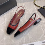 CC Cap Toe Slingback Black Red Lambskin 404283