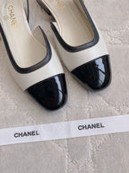 CC Cap Toe Slingback Black White Lambskin 404284