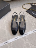 CC Cap Toe Slingback Black Lamskin & Glitter 404279