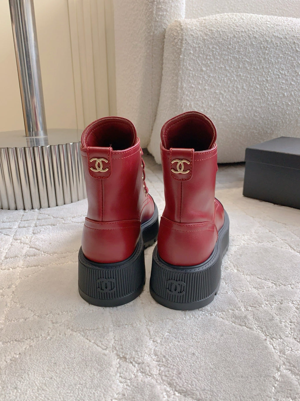 CC 24 Combat Boots 50mm Red Black Calfskin & Sheepskin 404287